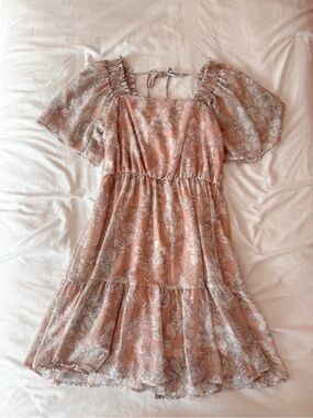Big Waterblue Sky Pink And White Floral Ruffle Mini Dress Size Small